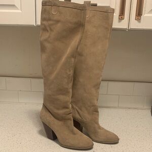 Sole Society Taupe Suede Heeled Boots